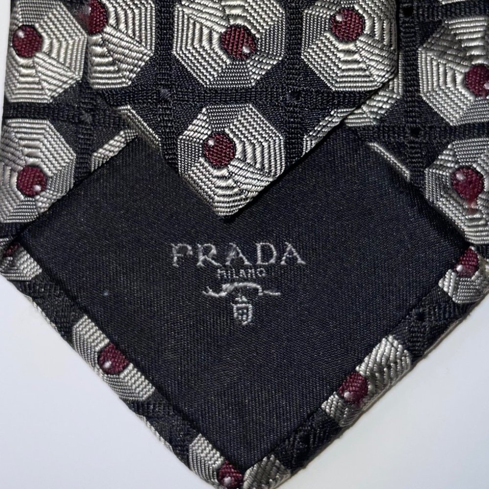 Silk Prada Tie - Black Jacquard Geometric Pattern - EUC - Picture 4 of 5
